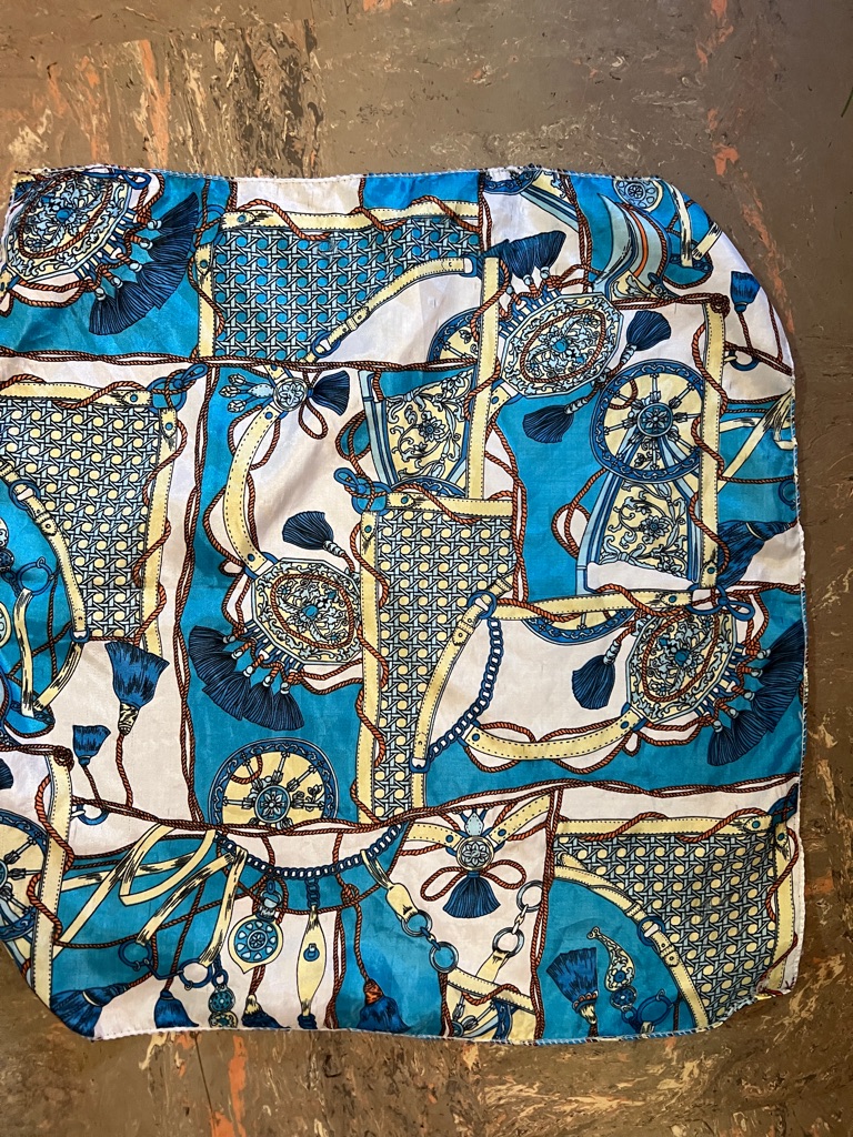 SilkLook Blue  White Scarf With Gold Accents
